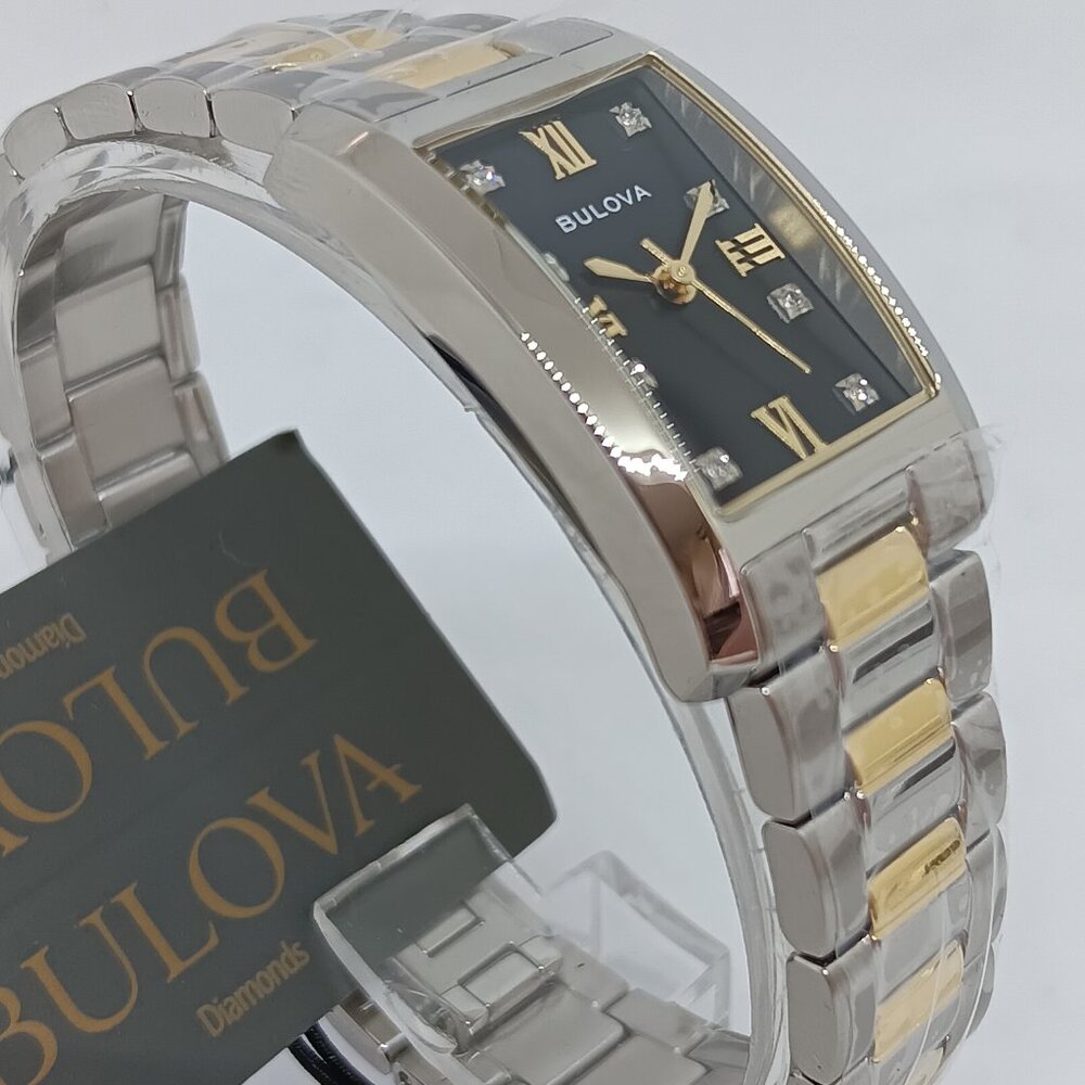 Bulova 98P230 Women's 21mm x 33mm Diamond Dial Two Tone S/Steel Tank Watch - Picture 4 of 11